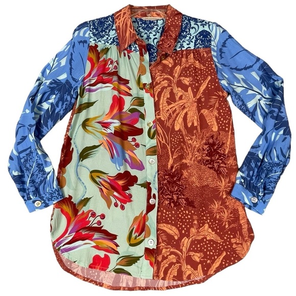 Soft Surroundings Hermosa Chic ColorBlock Floral Sophisticated Tunic Blouse XS - Picture 1 of 14